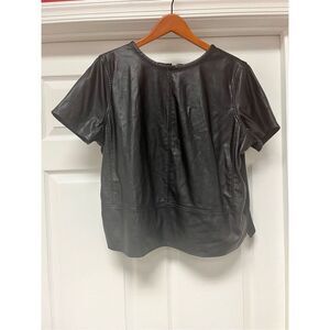 Loft Black Faux Leather Front Back Zip T-Shirt Sz XL